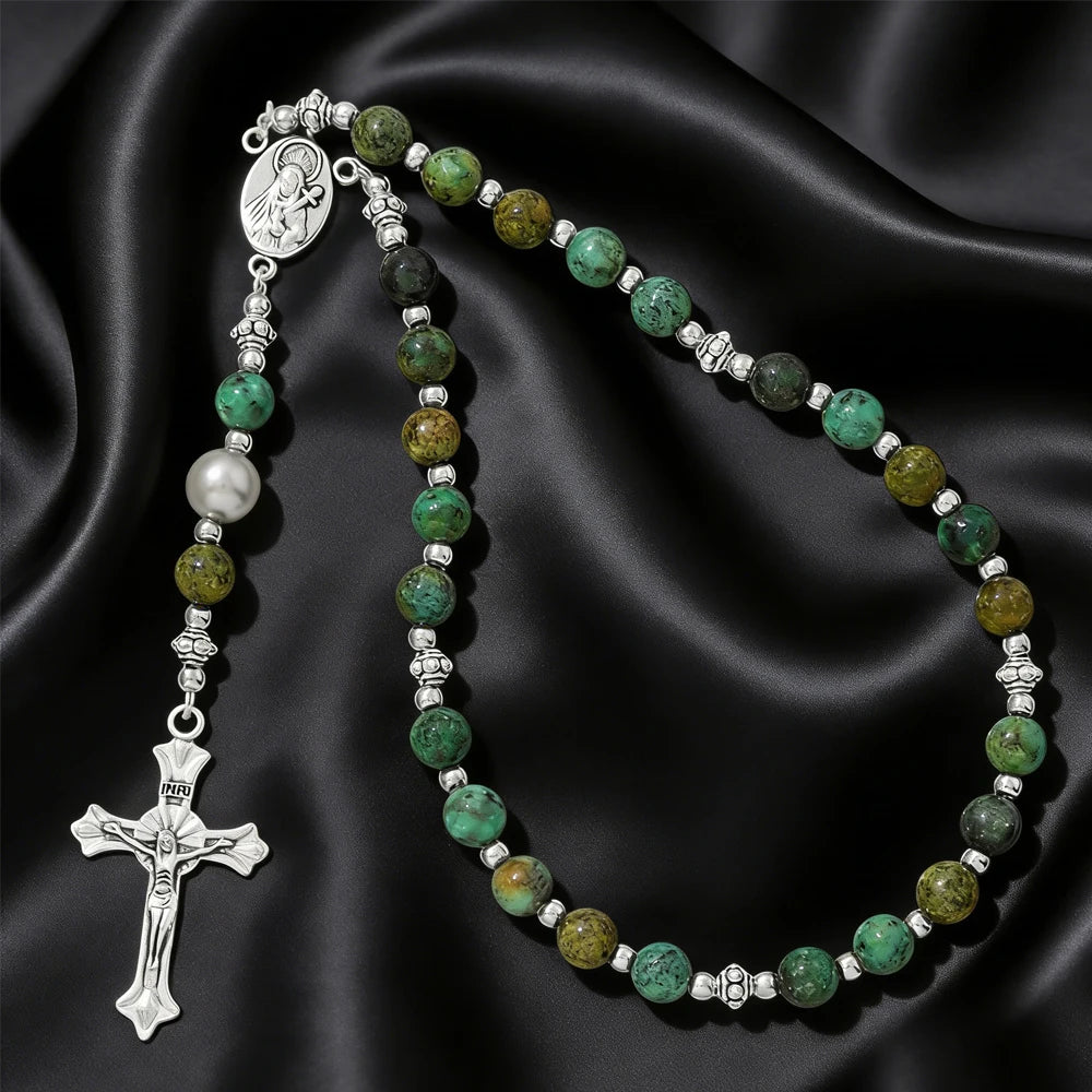 Vintage Cross Religious Rosary Beads Chain Jesus Crucifix Virgin Mary Pendant Chain Jewelry Religious Prayer Beads Bracelet