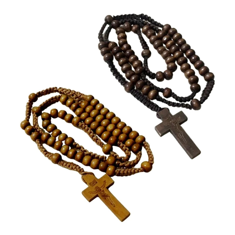 Wood Beads Rosary Necklace