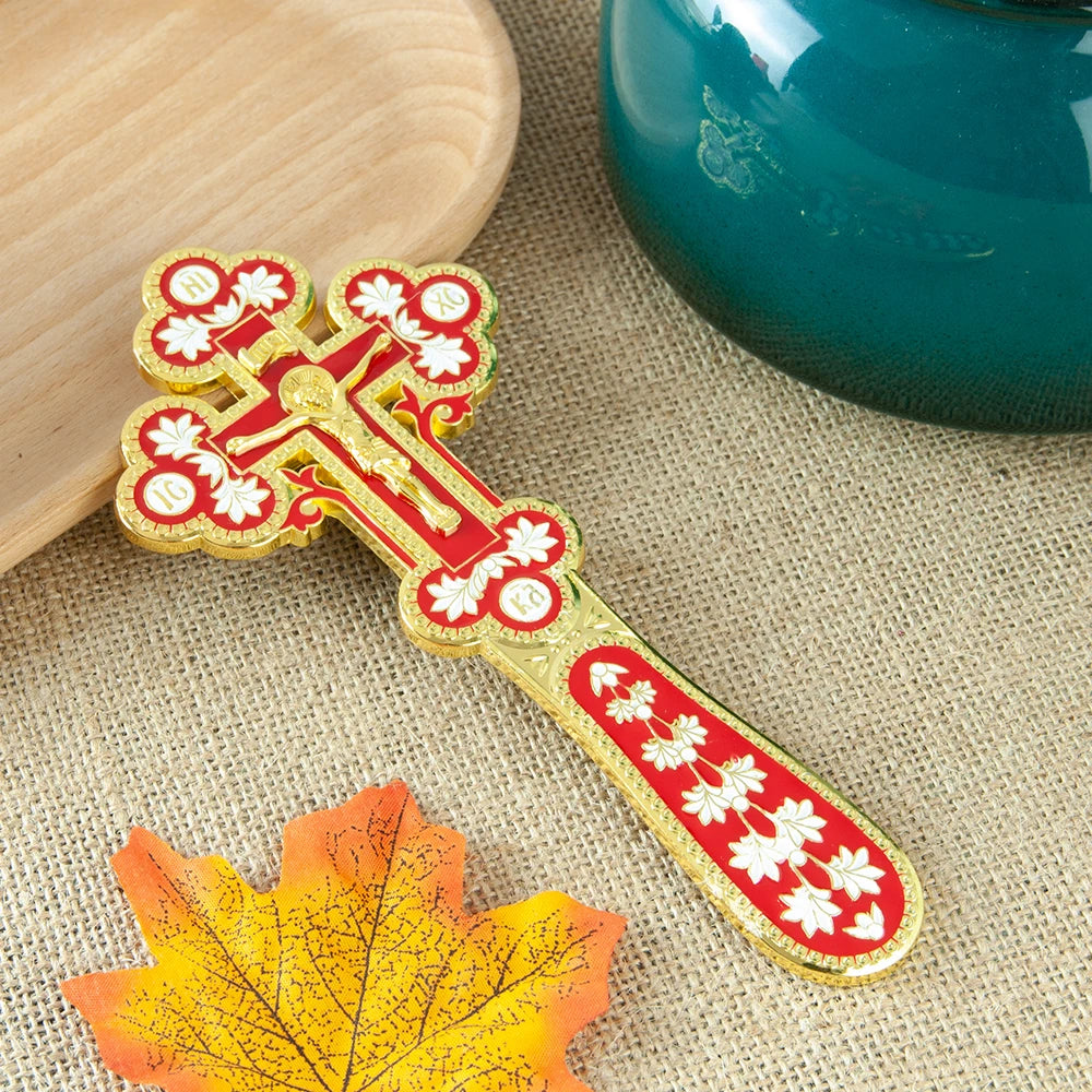 Orthodox Gold Plated Colorful Enamel  icon Cross INRI Crucifix
