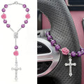 Rosary Cross Rose Prayer Beads Rearview Mirror Hanging Ornament