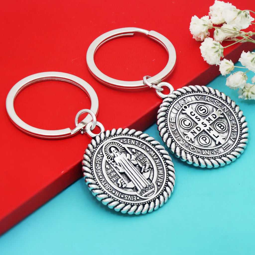 2PCS 2.64INCHES St Benedict Medal Keychains Key Rings 3 colors