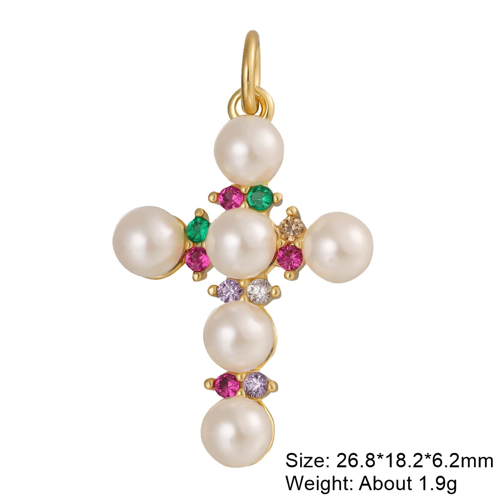 Rosary Jewelry Making Handmade 18K Real Gold Plated Opal Shell Cross