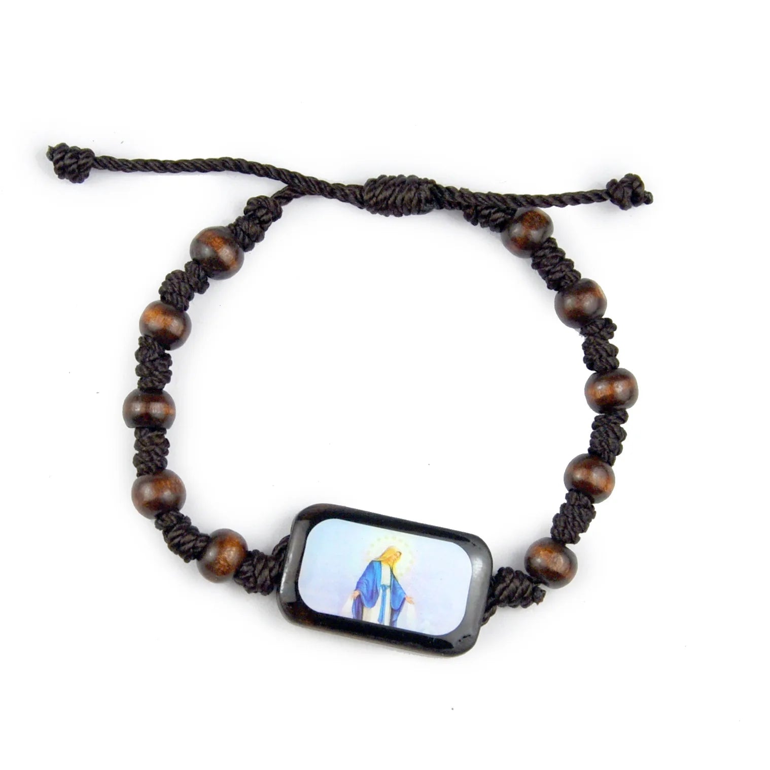 Wood Rosary Bracelet with Beautiful Square Colorful Icons