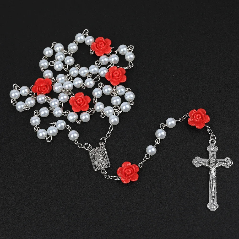 Rosary Necklace For Women Pendant 6MM Pearl Beads