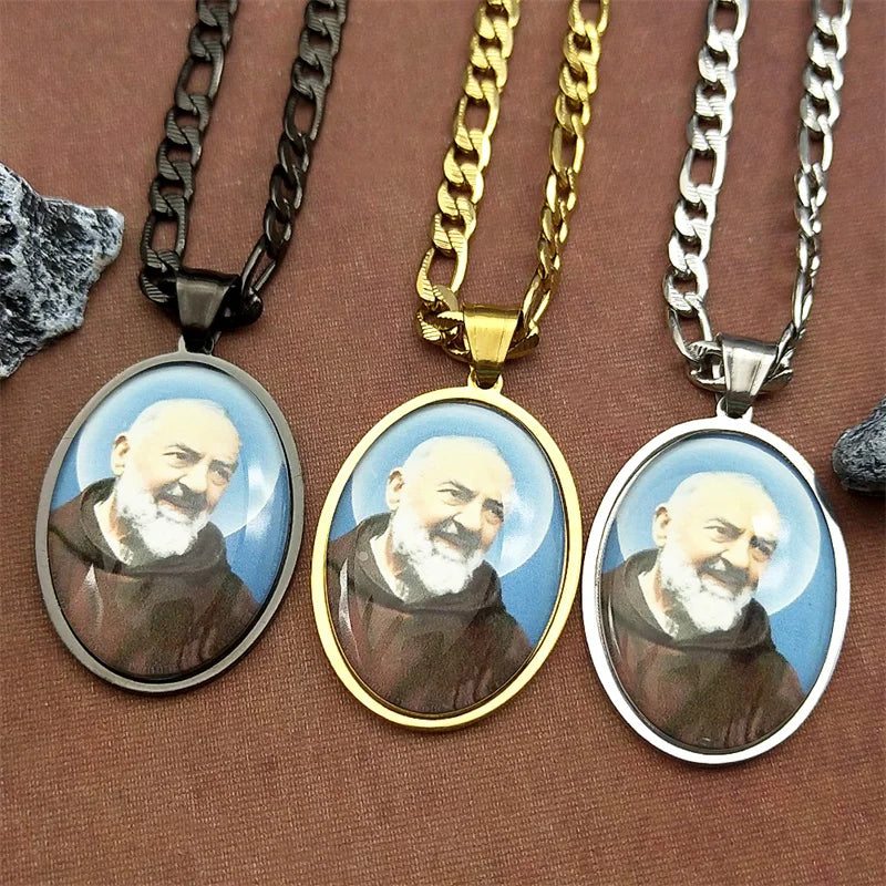Padre Pio Glass Medal Pendant