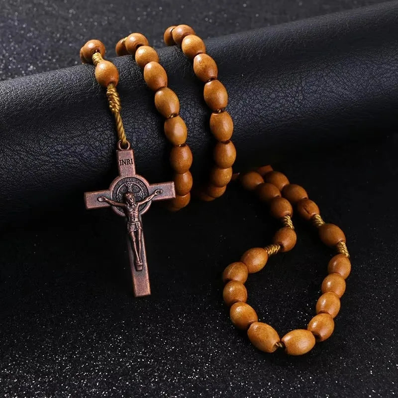 Handmade Saint Benedict Medal Wooden Rosary