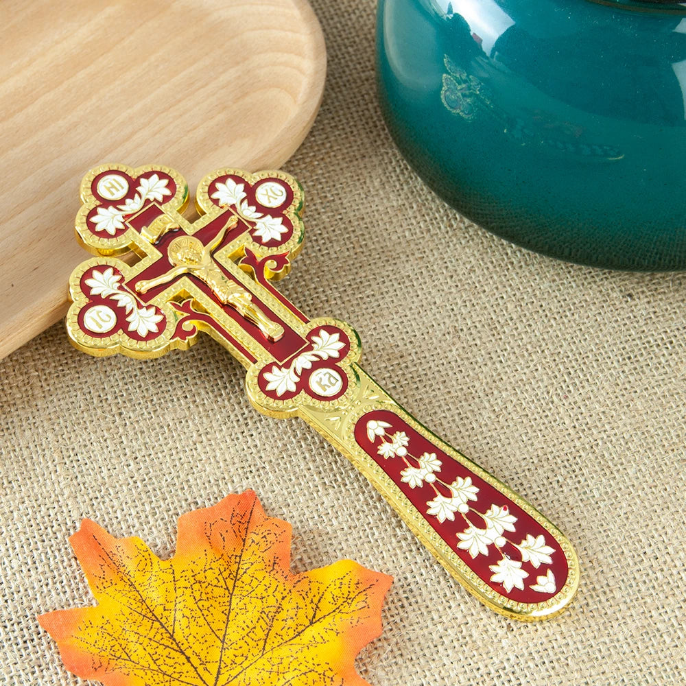 Orthodox Gold Plated Colorful Enamel  icon Cross INRI Crucifix