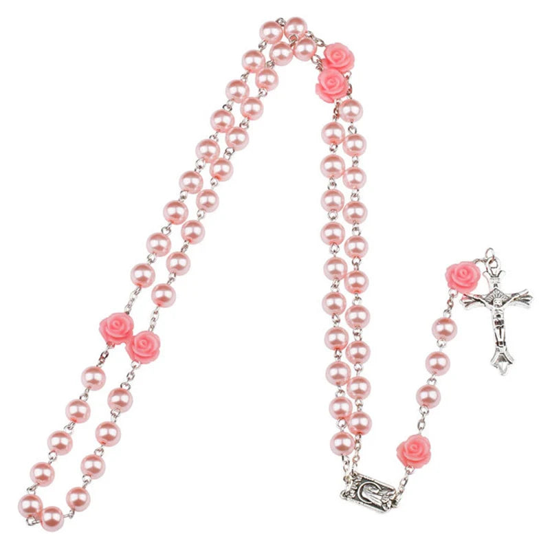 Purple Glass Beaded Rosary With Roses