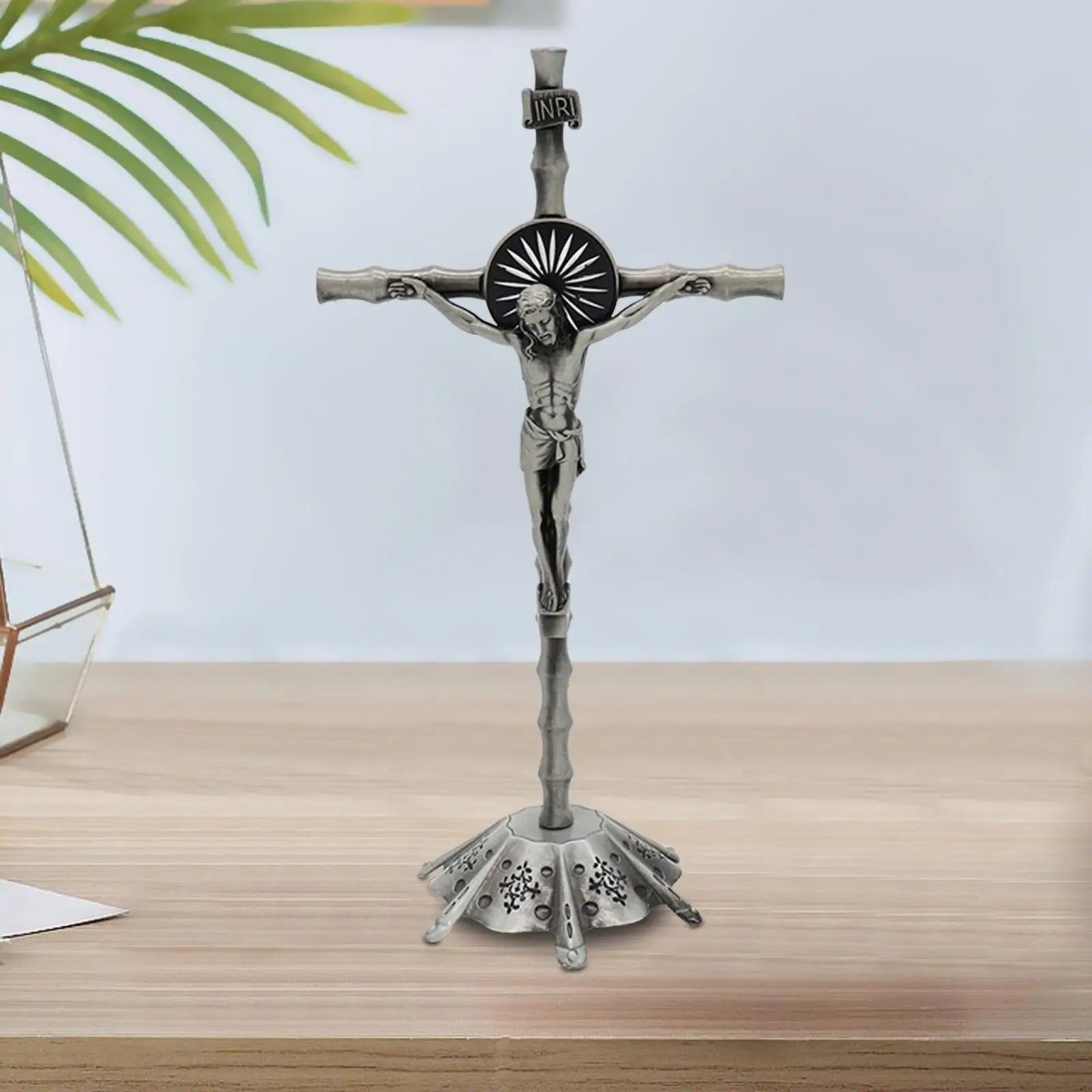 Wall Cross Standing Crucifix, with Base, Sculpture Crucifix Figurine Cross Statue for Home