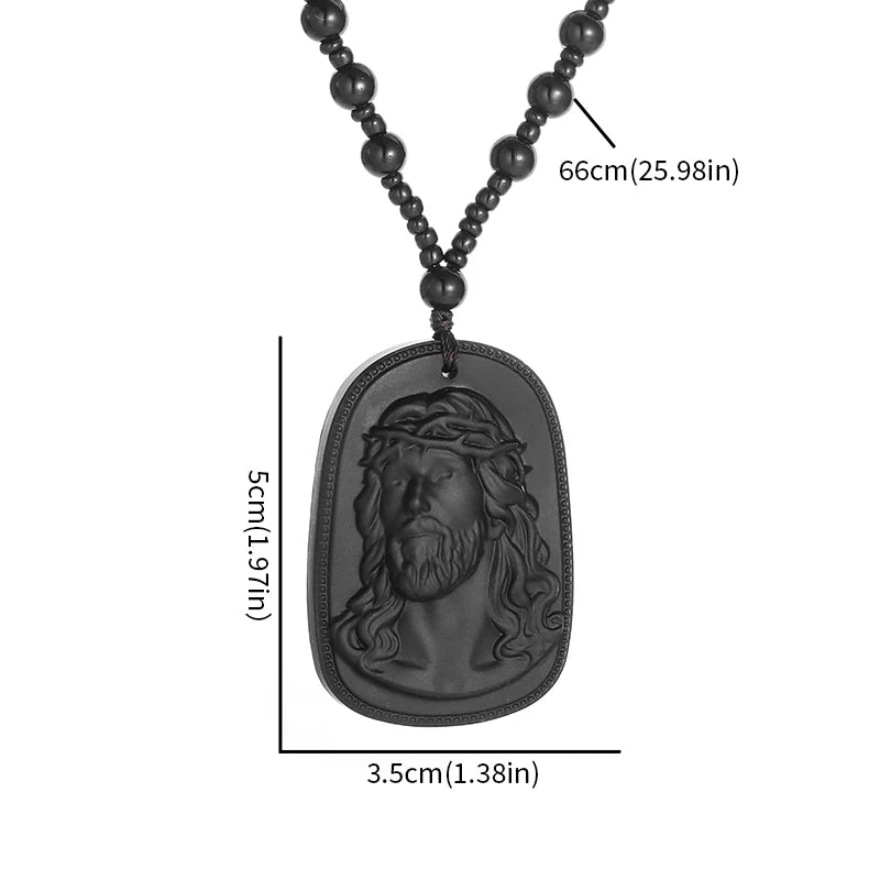 Emerald Green Imitation Jade Jesus Pendant Necklace