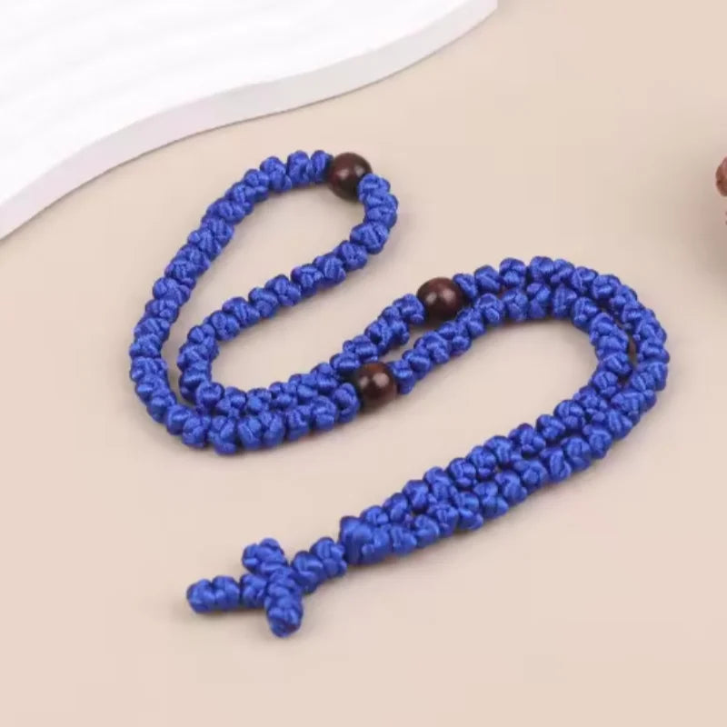 Black/Blue Komboskini Knot Necklace Handmade Orthodox  Rosary Prayer Rope