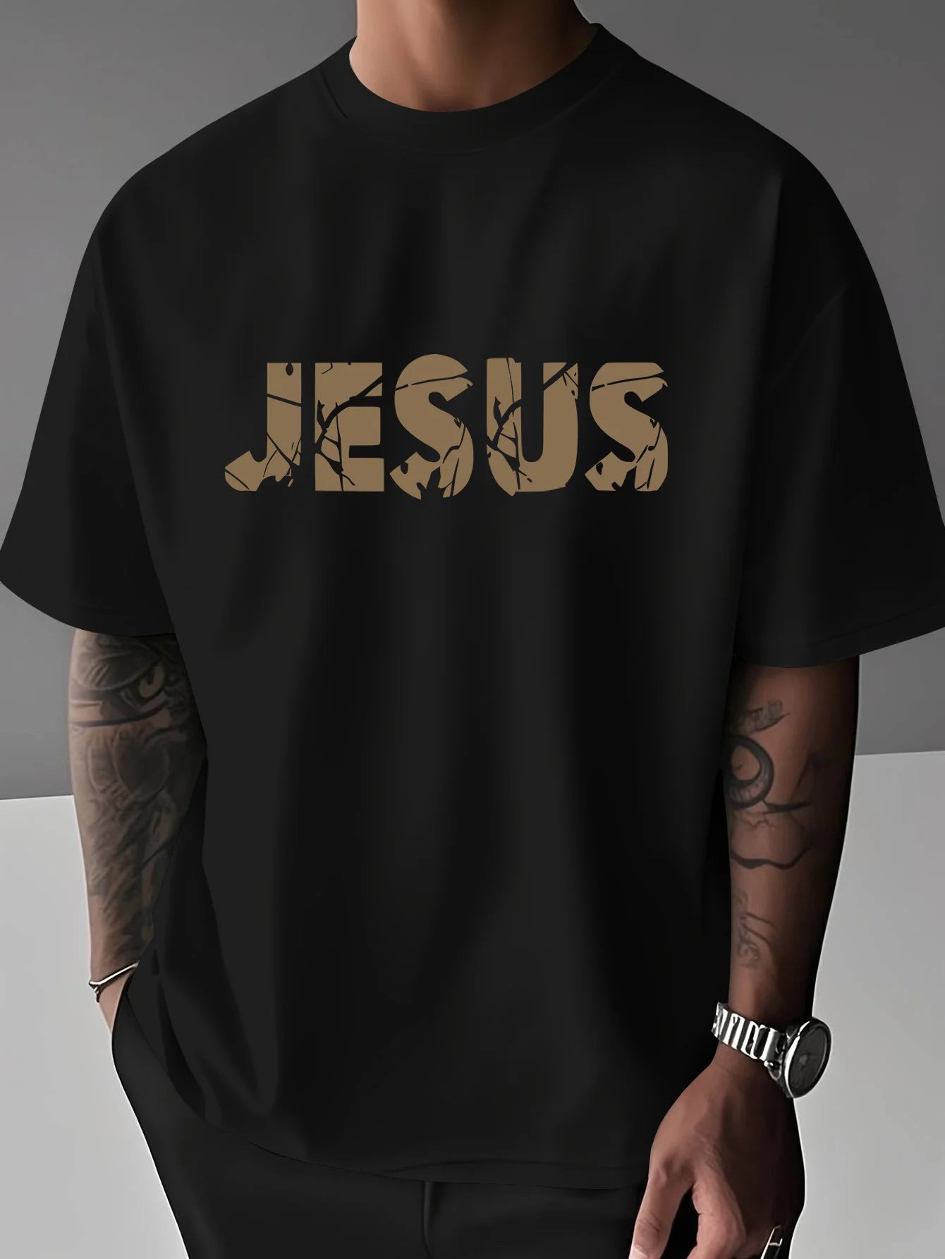 Cross Pattern Printed Short 100% Cotton T-shirt