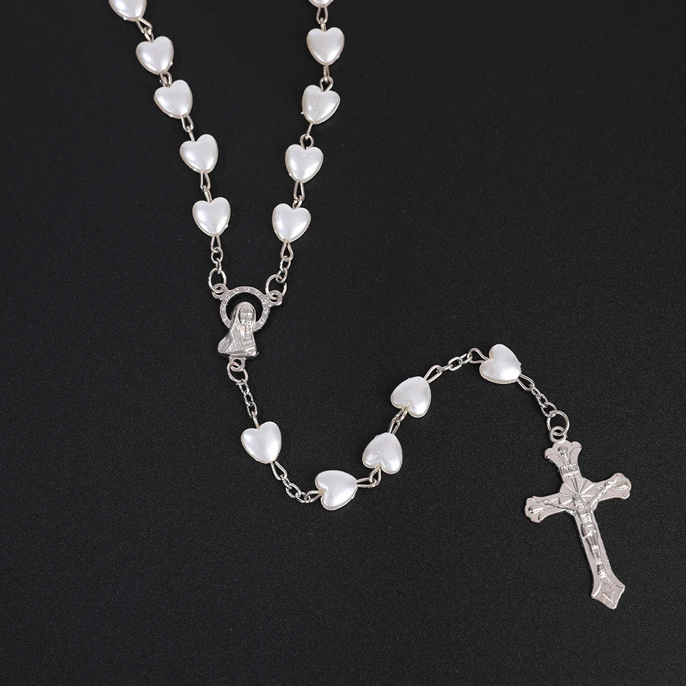 Pink or White Heart Beaded Rosary
