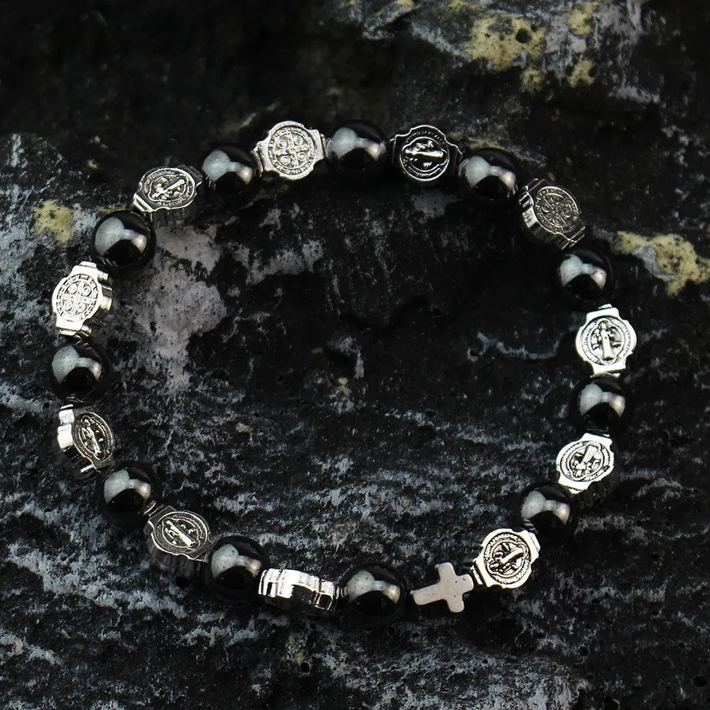 St. Benedict Medal Prayer Bracelets Hematite Beads