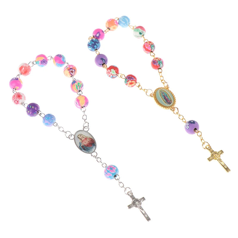Multi-Colored Rosary Bracelet with Crucifix
