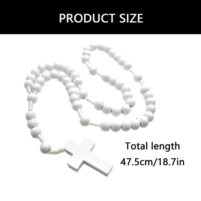 Rosary White Wood Beads with Crosses for Daily Wear or Gift