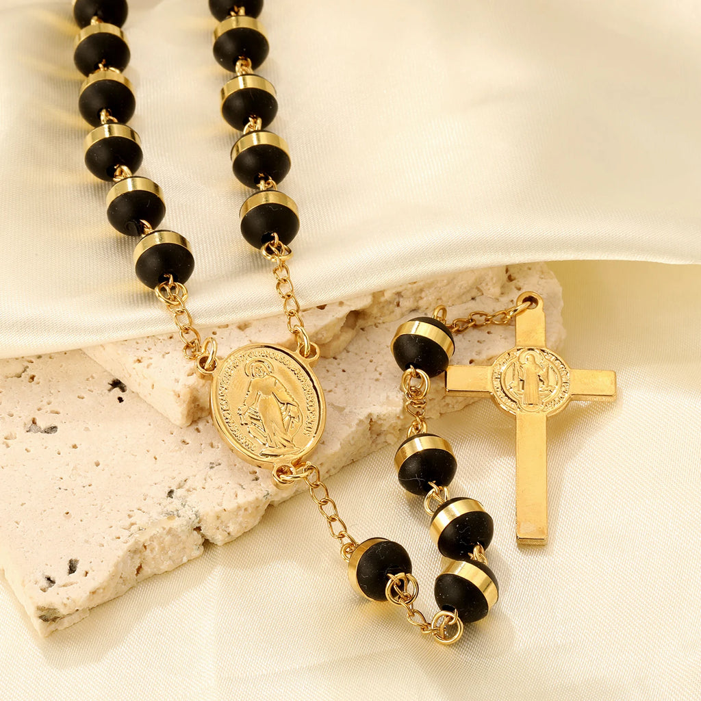 Black and Gold Large Beaded Rosary