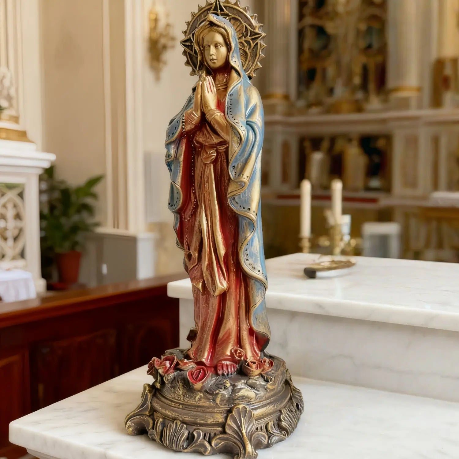 Virgin Mary Blessing Statue, Hand-Painted Figurine