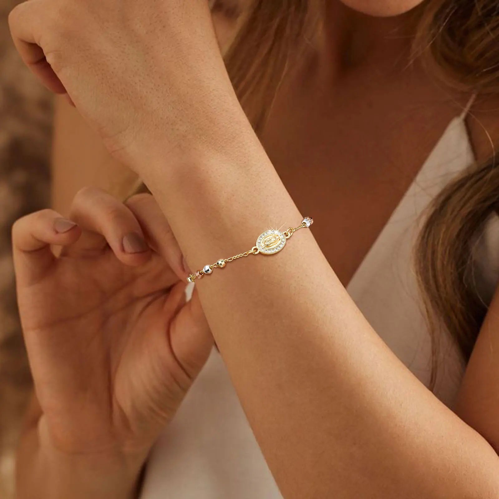 Virgin Mary Cross Bracelet
