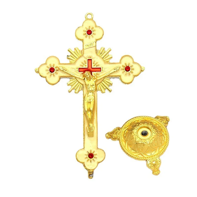 Church Relics Figurines Crucifix Jesus Christ On The Stand Cross Wall Crucifix Antique Home Chapel Decoration Prayer Crosses