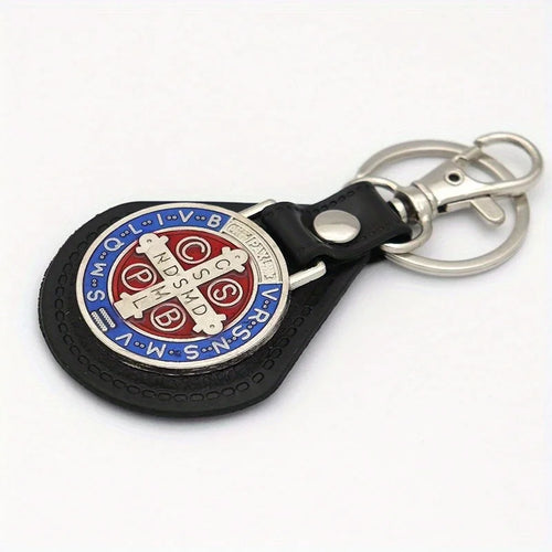 2pcs PU Leather St Benedict Pendant Key Chain Keyring