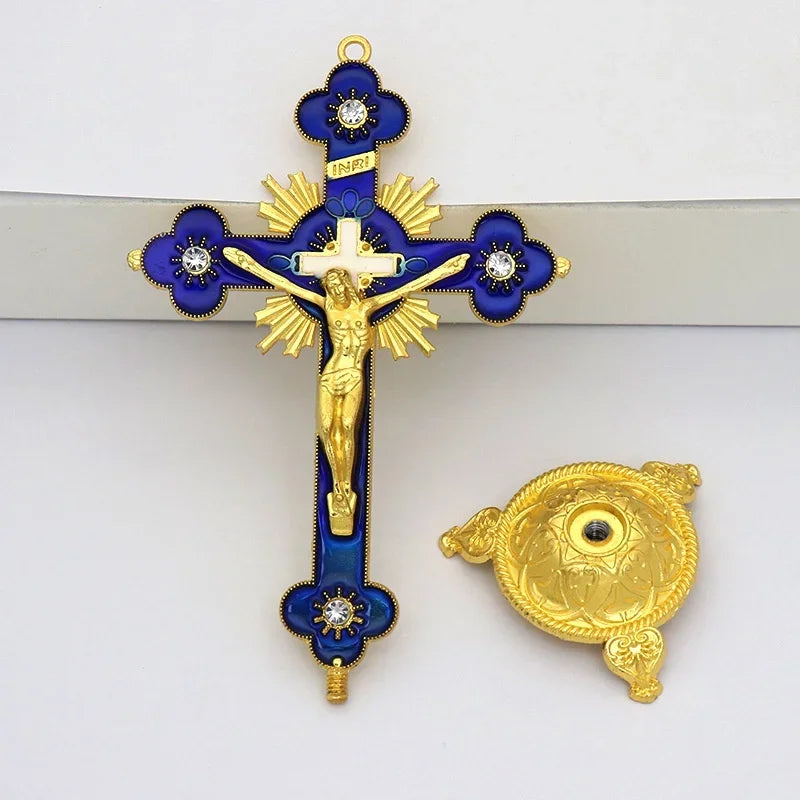 Church Relics Figurines Crucifix Jesus Christ On The Stand Cross Wall Crucifix Antique Home Chapel Decoration Prayer Crosses