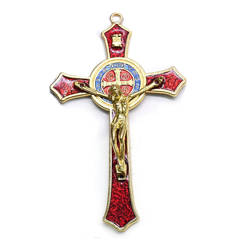 Saint Benedict Benedictine Red Enamel 4.7X2.7 Inch Protection Wall Crucifix