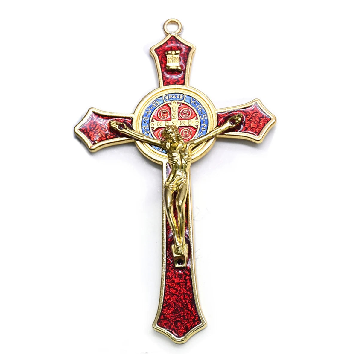 Saint Benedict Benedictine Red Enamel 4.7X2.7 Inch Protection Wall Crucifix