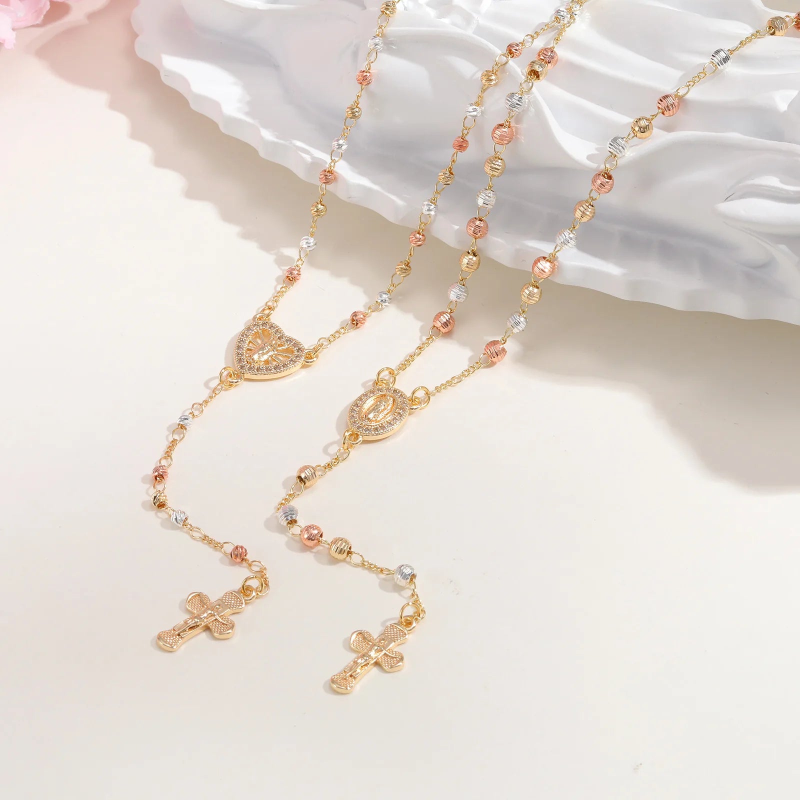 Virgin Mary/st Benedict Rosary Bead Necklace for Women, Our Lady Of Guadalupe Cross