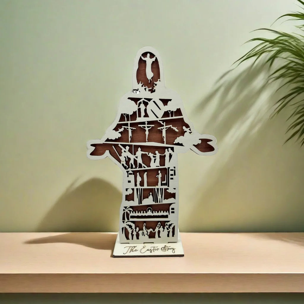 Easter Home Decor, He is Risen Jesus Chris Shelf Sitter