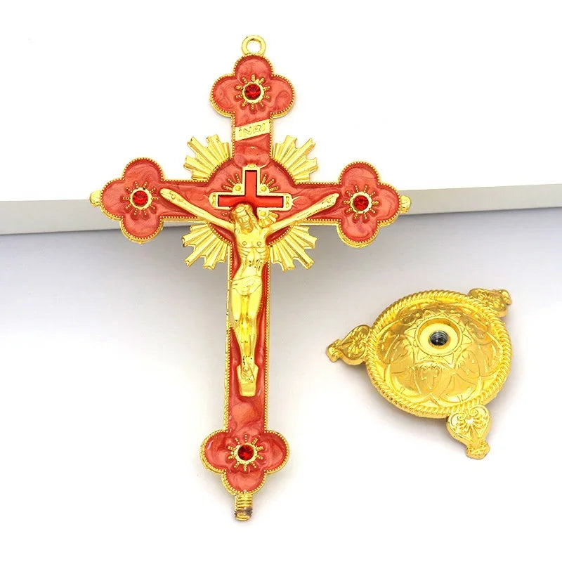 Church Relics Figurines Crucifix Jesus Christ On The Stand Cross Wall Crucifix Antique Home Chapel Decoration Prayer Crosses