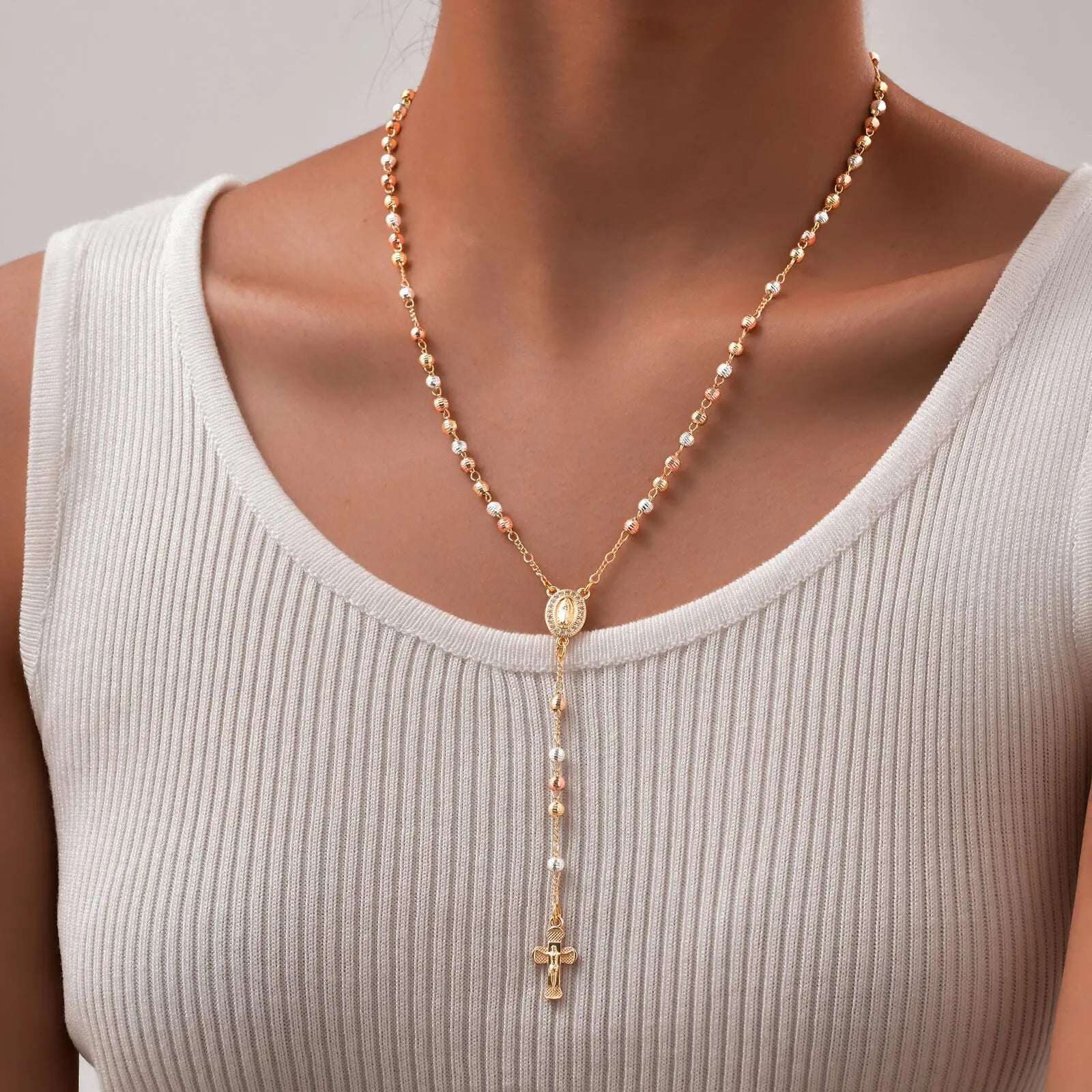Virgin Mary/st Benedict Rosary Bead Necklace for Women, Our Lady Of Guadalupe Cross