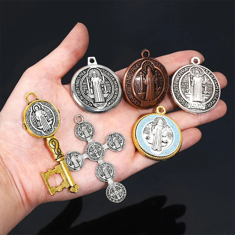 St Benedict Cross Amulet, St Benedict Altar Medal Pendant 35mm