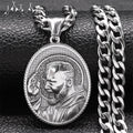 Padre Pio Saint Medal Necklace Stainless Steel Gold Color