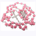First Communion Rosary Set for Girls with Pink Rose Shaped Bead Pendant Necklace
