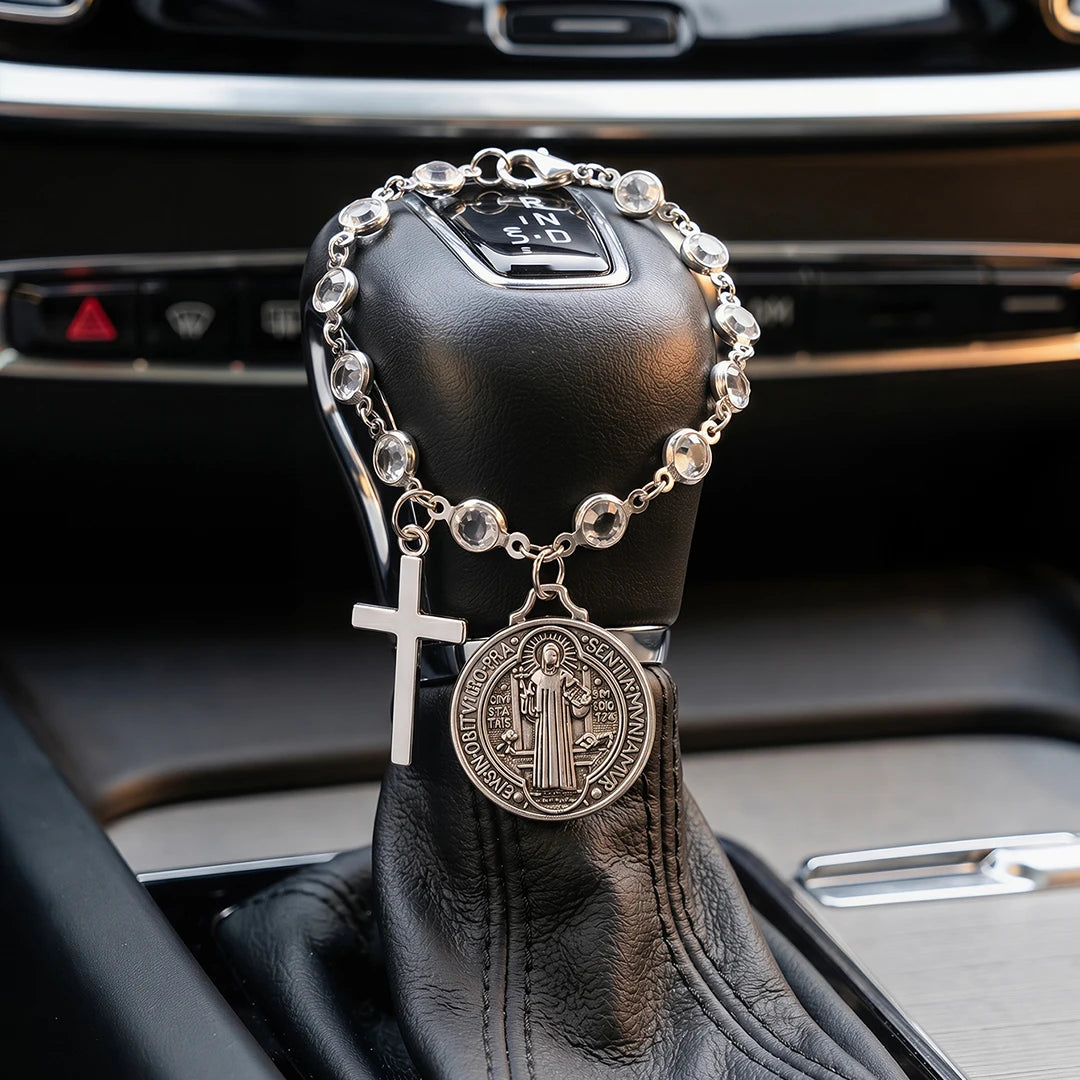Protection Rosary Car Accessory St. Benedict Medal & Cross Pendant