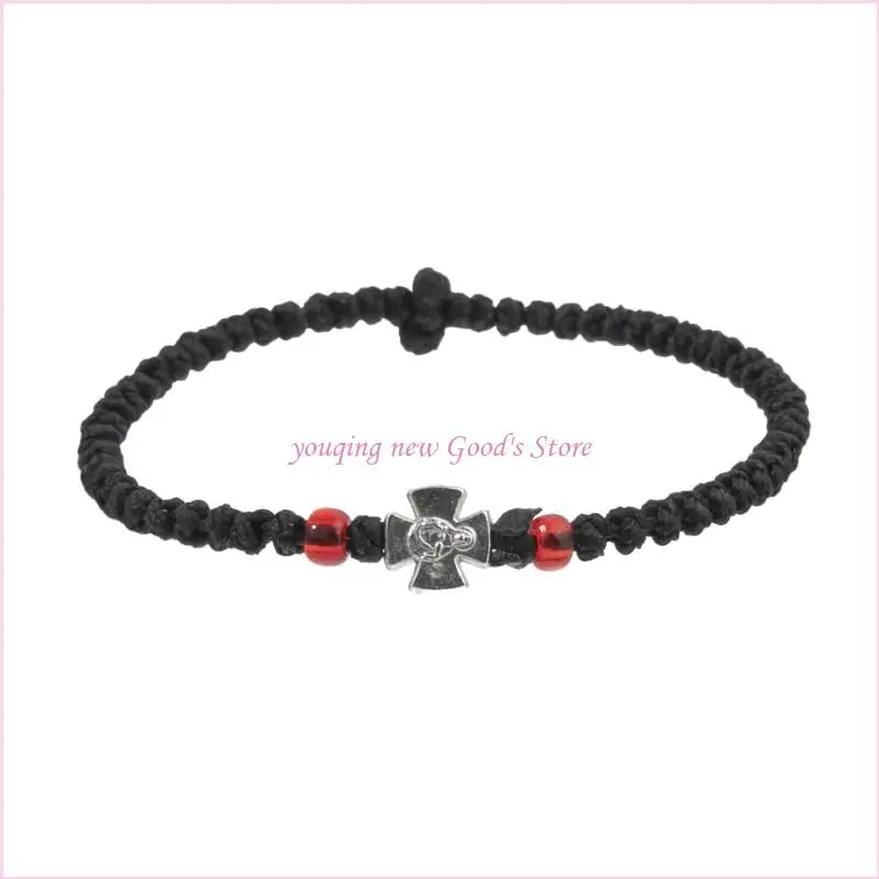 57QA Faith Inspired Crucifix Braided Handcrafted Bracelet Adjustable Sizing Wrist Chain for Personal and Religious Use