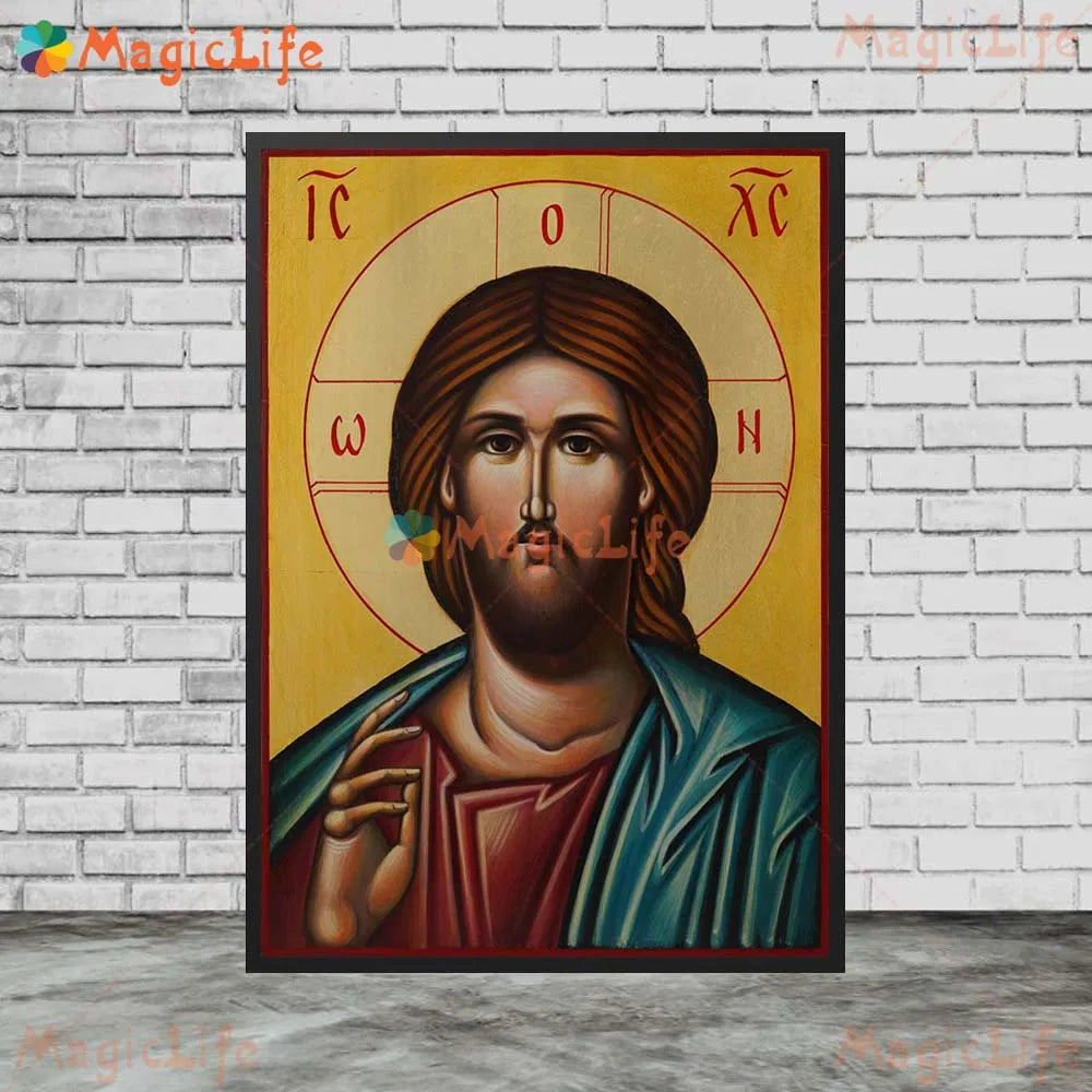 Christ Blessing Icon Orthodox Wall Art Canvas Painting Unframed