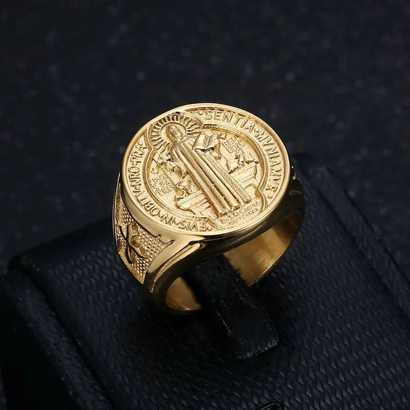 St. Benedict Exorcist Ring Stainless Steel or Gold Plated