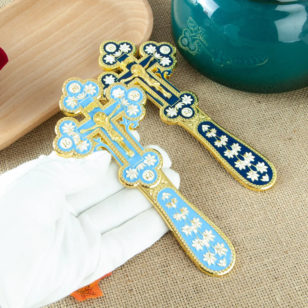 Orthodox Gold Plated Colorful Enamel  icon Cross INRI Crucifix