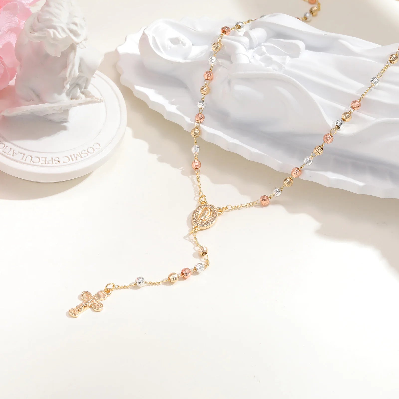 Virgin Mary/st Benedict Rosary Bead Necklace for Women, Our Lady Of Guadalupe Cross