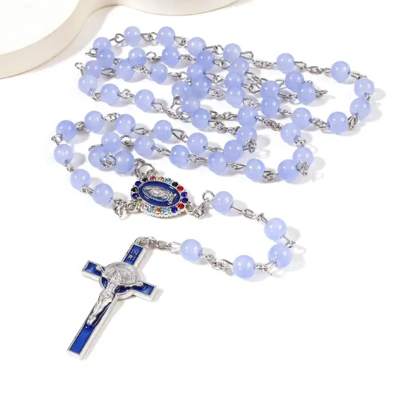 Virgin Mary/st Benedict Rosary Beads Necklace For Women Men Cross Crucifix Pendant