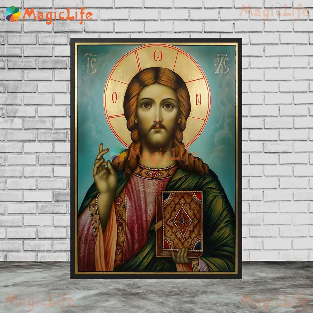 Christ Blessing Icon Orthodox Wall Art Canvas Painting Unframed