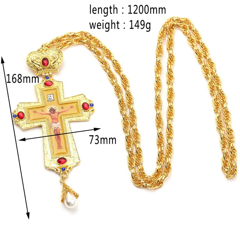 Pendant Necklace with Gold Pectoral Crucifix with Orthodox icon