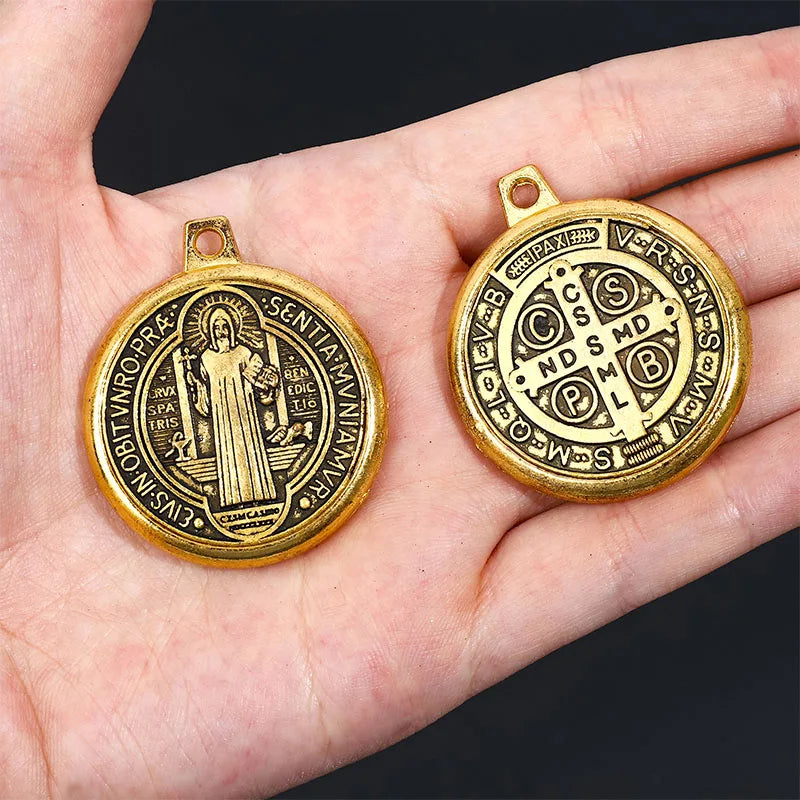 St Benedict Cross Amulet, St Benedict Altar Medal Pendant 35mm
