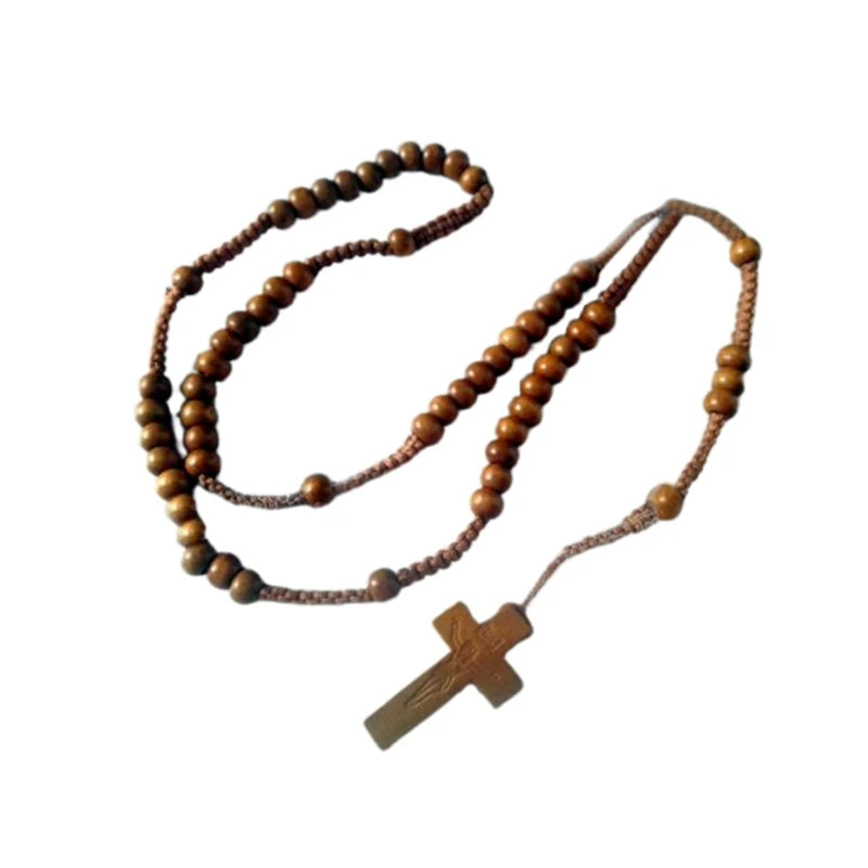Wood Beads Rosary Necklace