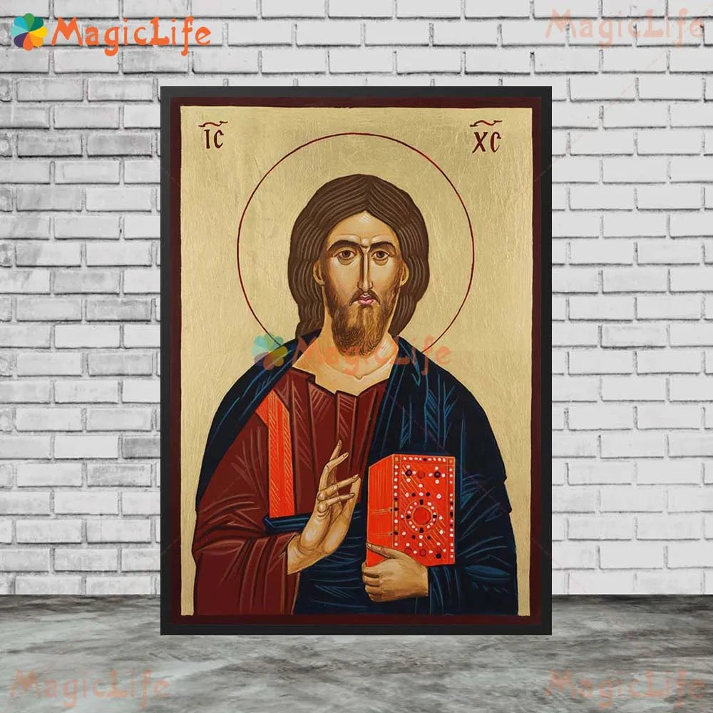 Christ Blessing Icon Orthodox Wall Art Canvas Painting Unframed