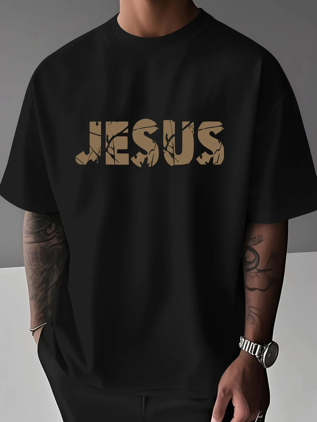 Jesus Cross Pattern Printed Short-sleeved