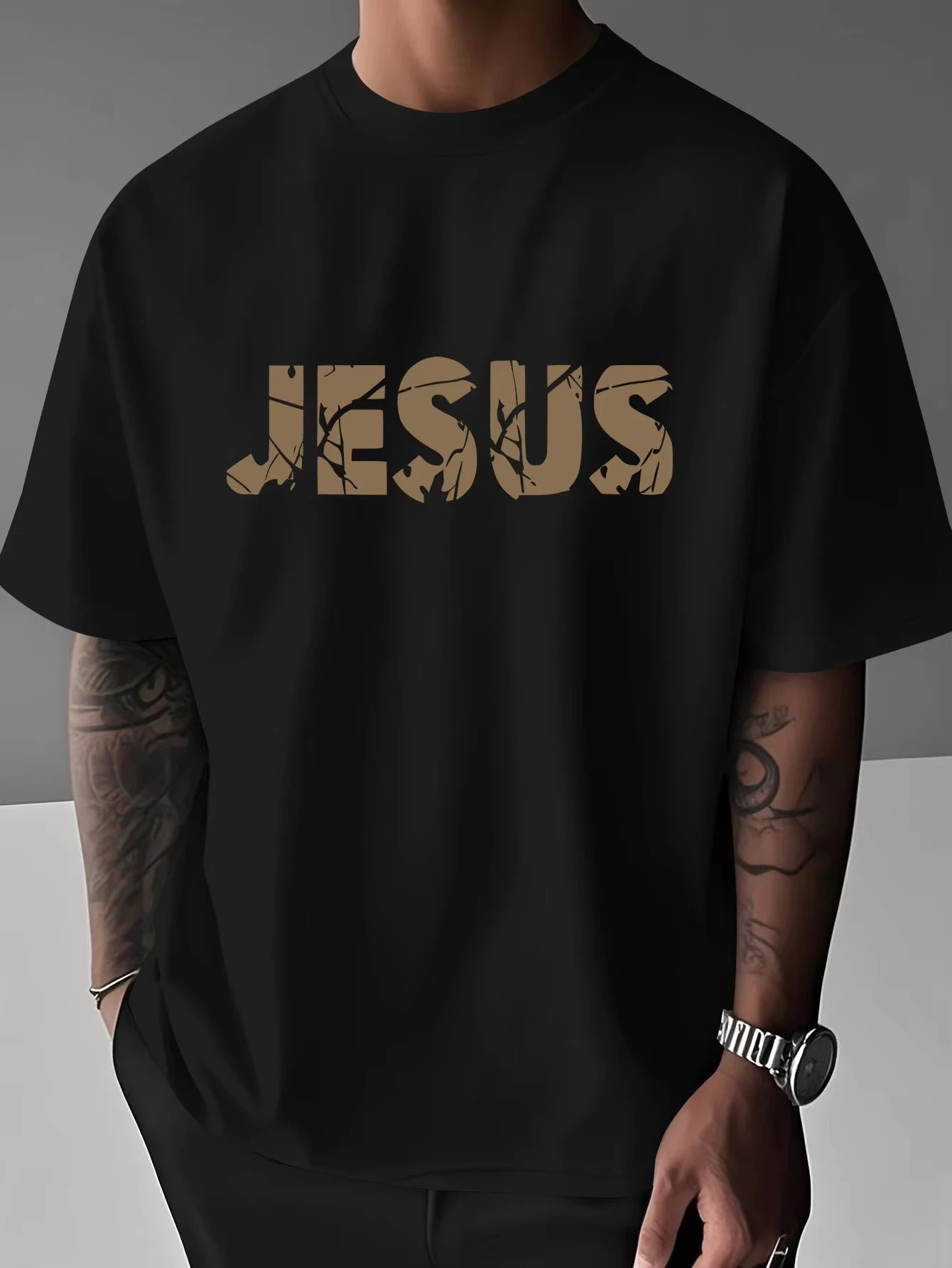 Jesus Cross Pattern Printed Short-sleeved