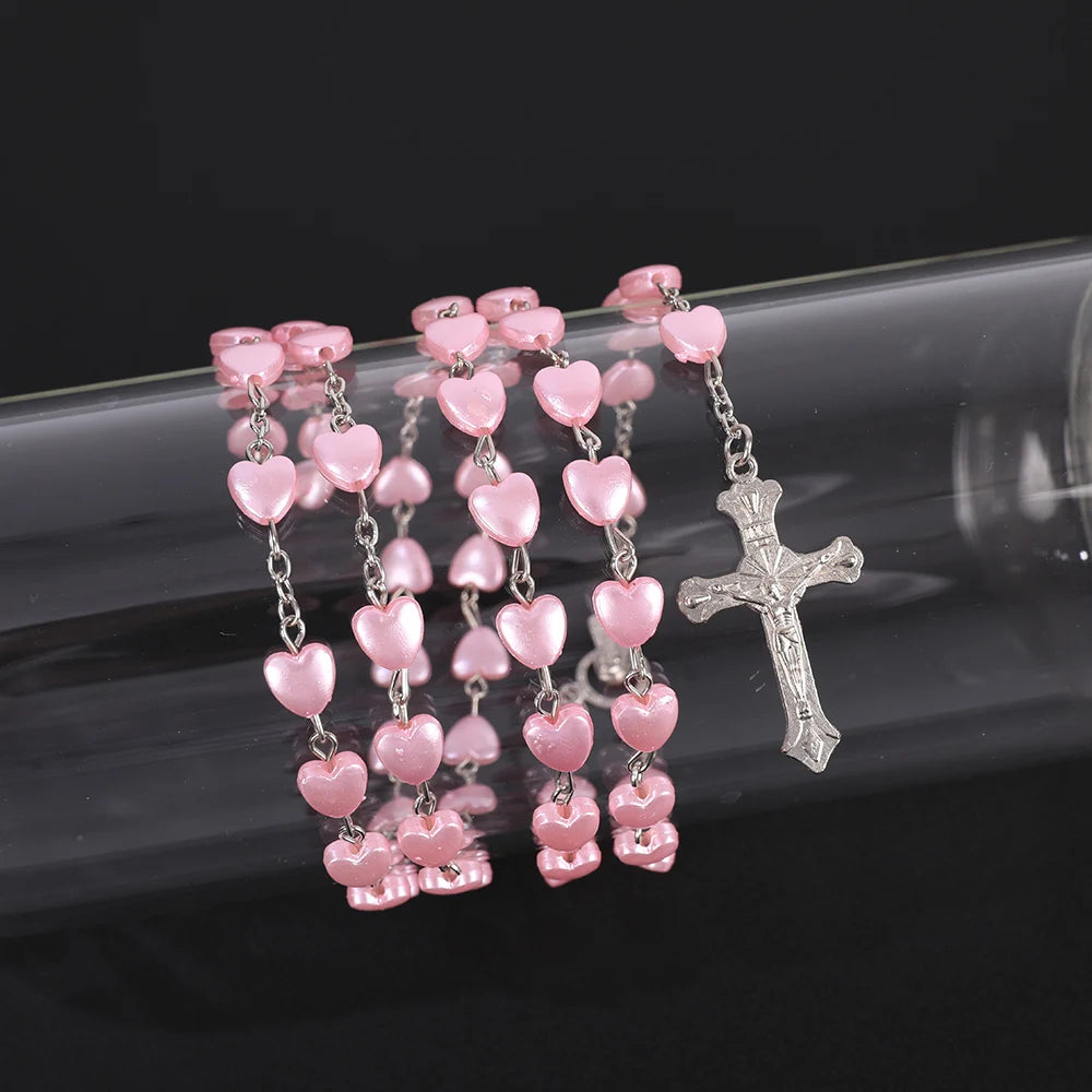 Pink or White Heart Beaded Rosary